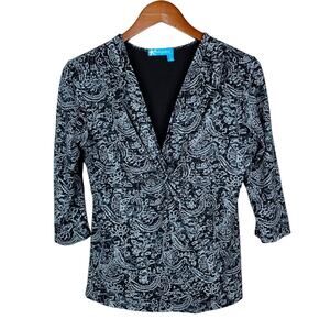 Fresh Produce Blouse Top Twist Front Stretchy Black Grey Women’s M